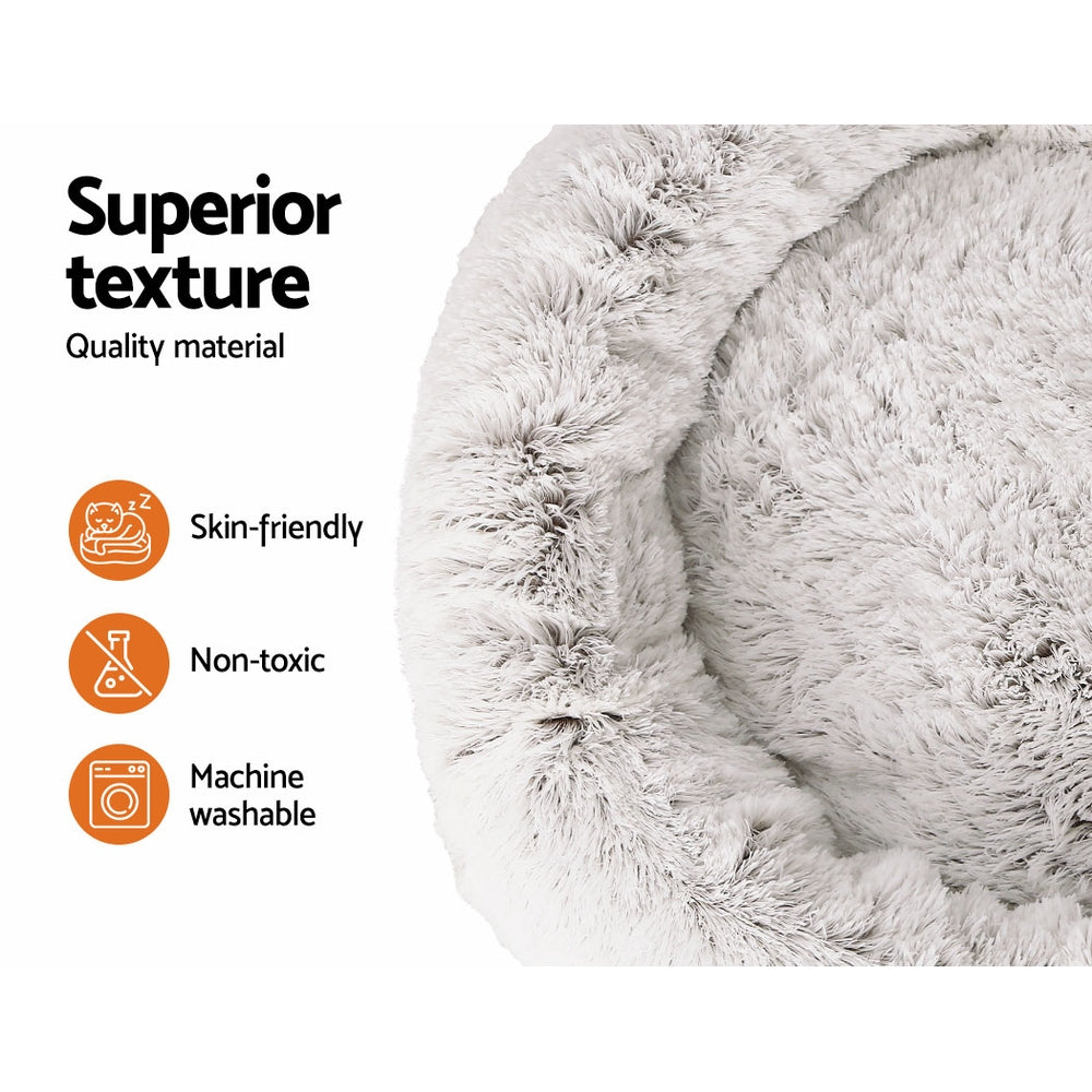 i.Pet - Extra Large Calming Pet Bed for Dogs & Cats, Soft Plush, 110cm - White and Brown