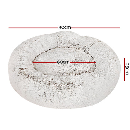 i.Pet - Large Calming Pet Bed for Dogs & Cats, 90cm - White & Brown