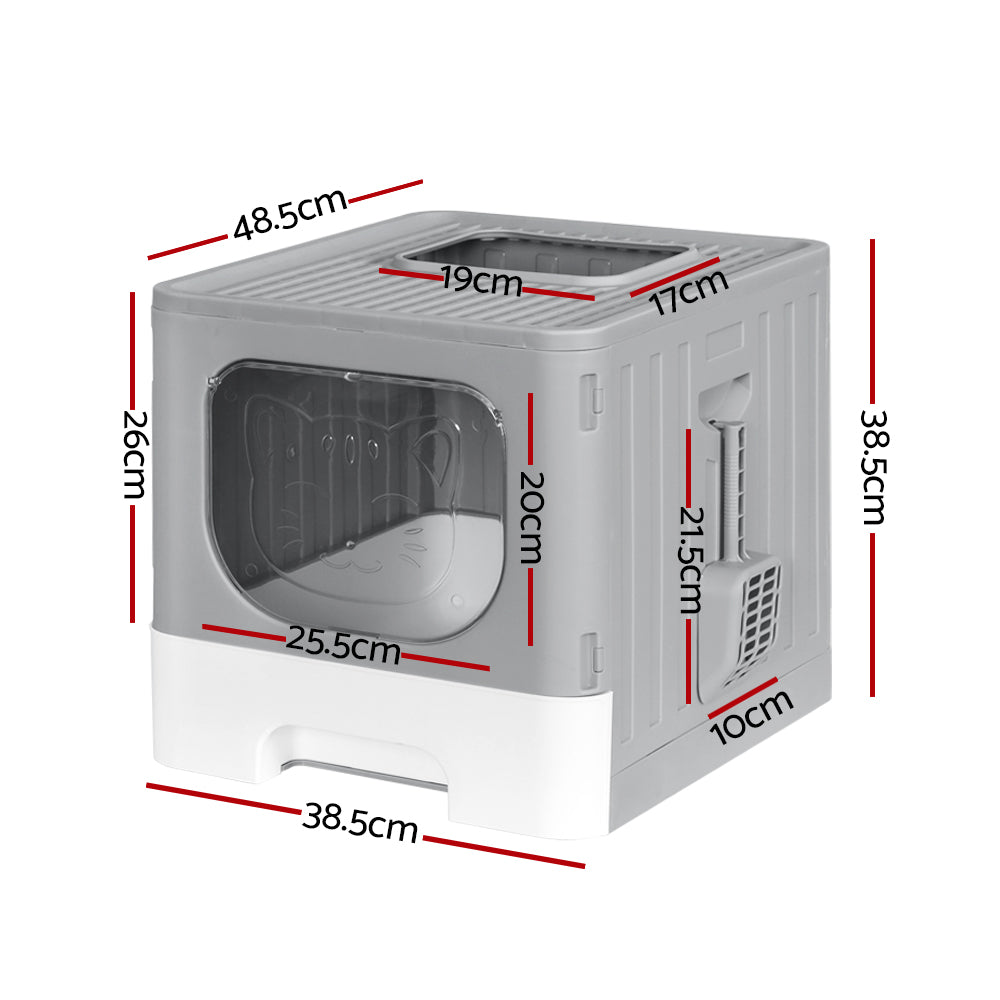 i.Pet - Enclosed Cat Litter Box with Foldable Hood and Scoop - Grey