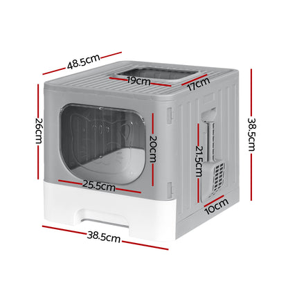 i.Pet - Enclosed Cat Litter Box with Foldable Hood and Scoop - Grey