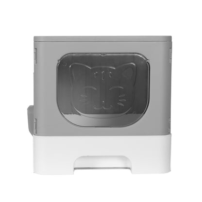 i.Pet - Enclosed Cat Litter Box with Foldable Hood and Scoop - Grey