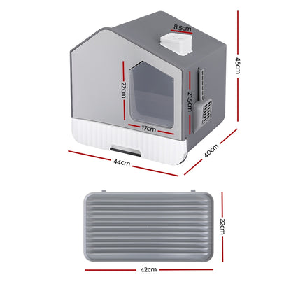 i.Pet - Enclosed Cat Litter Box with Hood, Scoop, and Mat - Grey