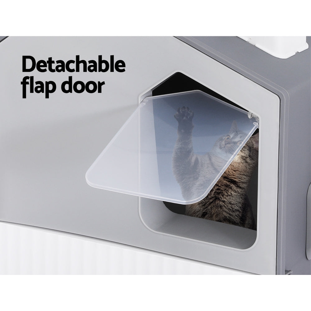 i.Pet - Enclosed Cat Litter Box with Hood, Scoop, and Mat - Grey