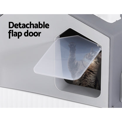 i.Pet - Enclosed Cat Litter Box with Hood, Scoop, and Mat - Grey