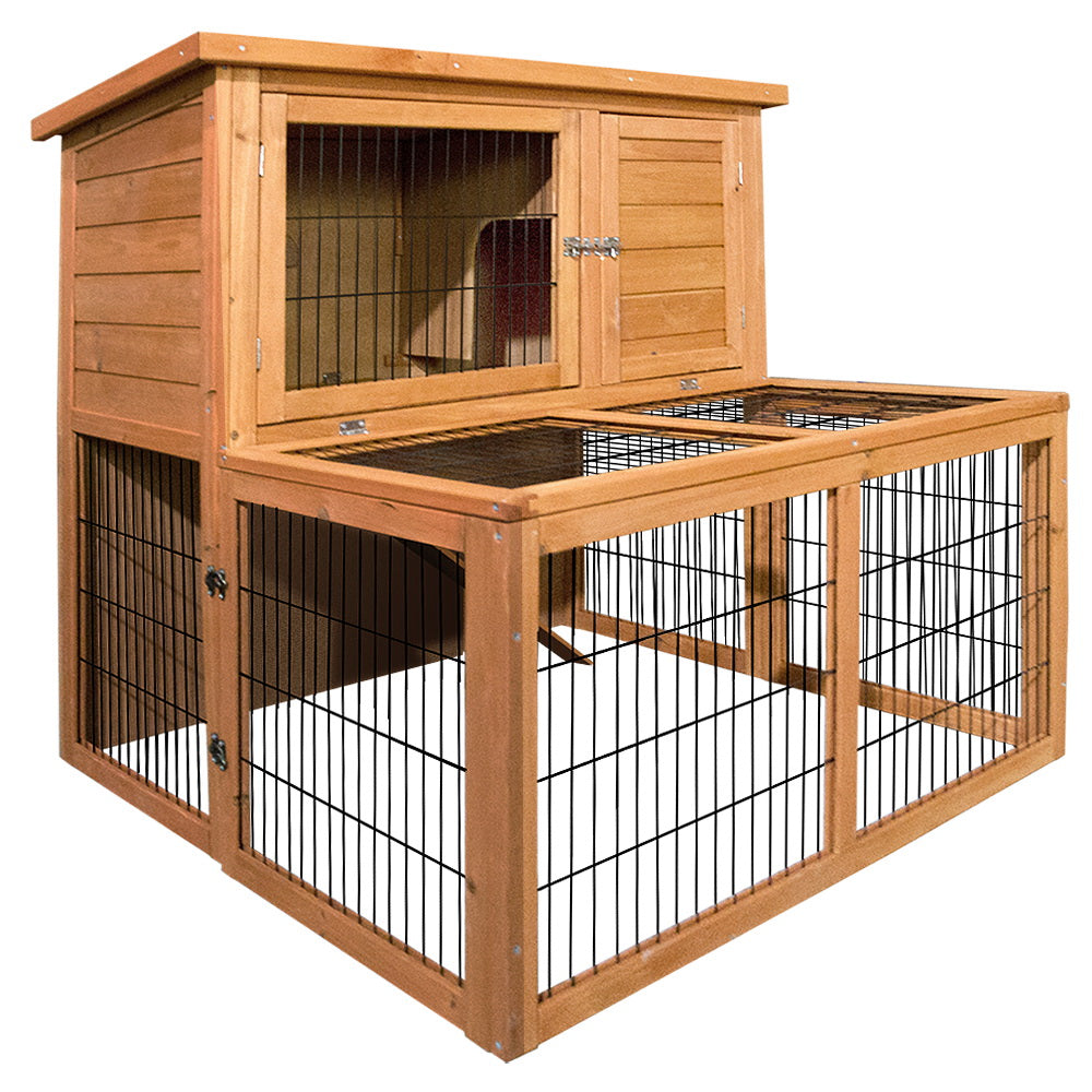 i.Pet - Chicken Coop 96cm x 96cm x 100cm Rabbit Hutch with Large Run and Wooden Cage