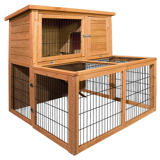 i.Pet - Chicken Coop 96cm x 96cm x 100cm Rabbit Hutch with Large Run and Wooden Cage