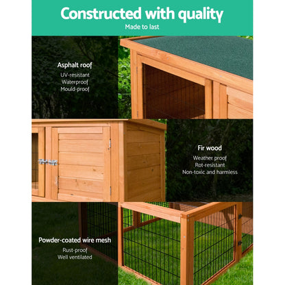 i.Pet - Chicken Coop 96cm x 96cm x 100cm Rabbit Hutch with Large Run and Wooden Cage