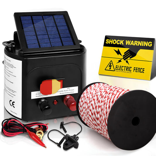 Giantz - Fence Energiser 3KM Solar Powered Electric with 500M Poly Rope