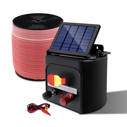 Giantz - Fence Energiser 3KM Solar Powered Electric with 1200M Poly Tape