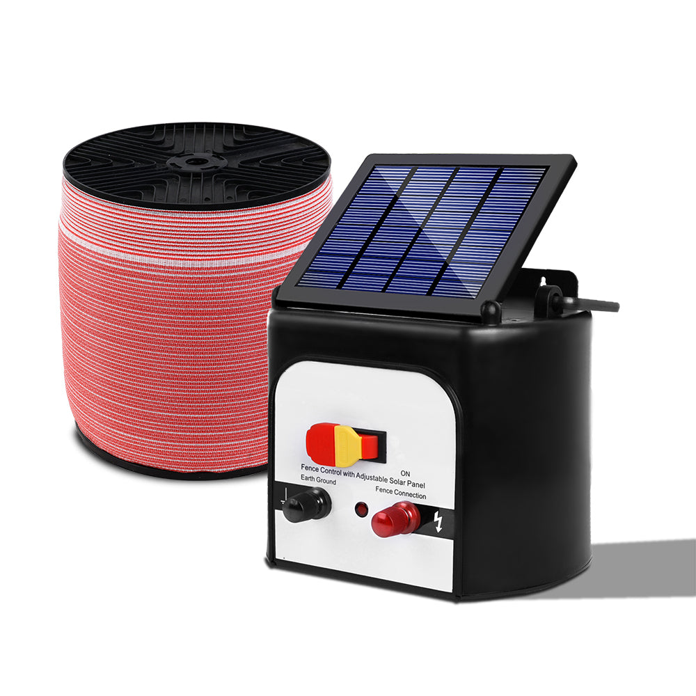 Giantz - Fence Energiser 8KM Solar Powered Electric with 1200M Poly Tape