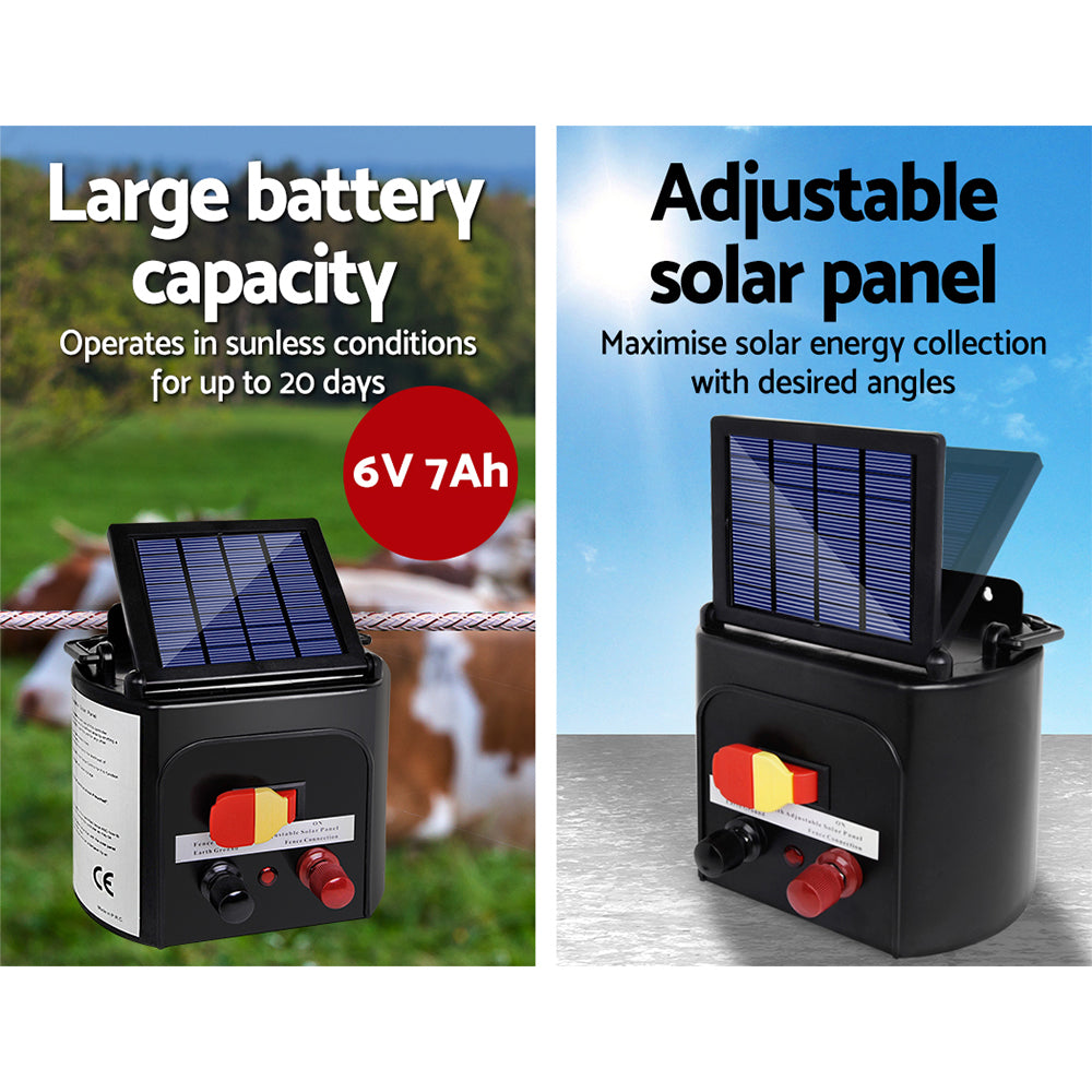 Giantz - Fence Energiser 8KM Solar Powered Electric with 1200M Poly Tape