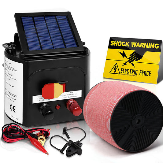 Giantz - Fence Energiser 3KM Solar Powered Electric with 2000M Poly Tape