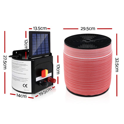 Giantz - Fence Energiser 3KM Solar Powered Electric with 2000M Poly Tape