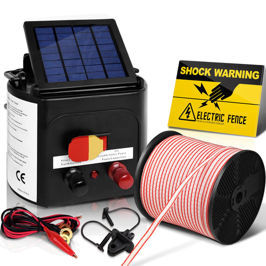 Giantz - Fence Energiser 3KM Solar Powered Electric with 400M Poly Tape and Insulators
