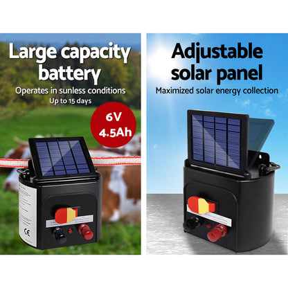 Giantz - Fence Energiser 3KM Solar Powered Electric with 400M Poly Tape and Insulators