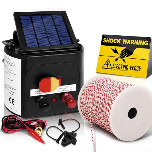 Giantz - Fence Energiser 3KM Solar Powered Electric with 500M Poly Wire and Insulators