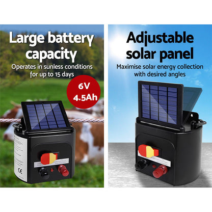 Giantz - Fence Energiser 3KM Solar Powered Electric with 2KM Poly Wire