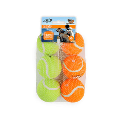All For Paws - 6 Pack Squeaking Tennis Ball - 6.5cm Squeaky Dog Puppy Play Fetch Outdoor Toy