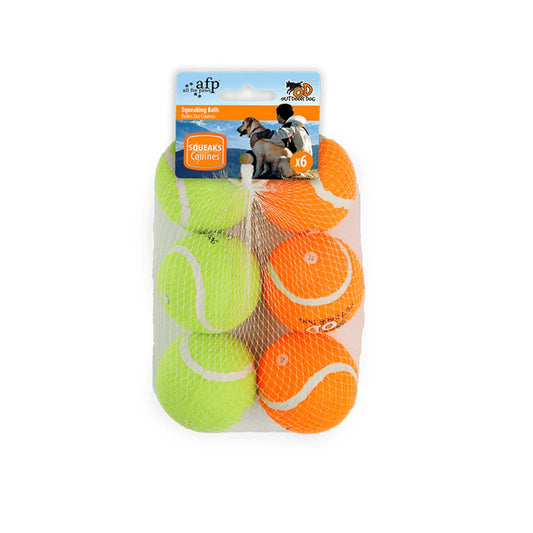 All For Paws - 6 Pack Squeaking Tennis Ball - 6.5cm Squeaky Dog Puppy Play Fetch Outdoor Toy