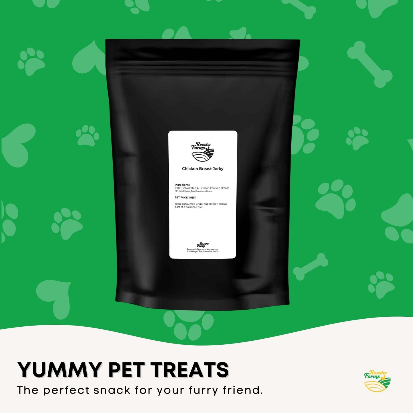 Rooster Farms 1Kg Dog Treat Chicken Breast Jerky - Dehydrated Australian Healthy Puppy Chew