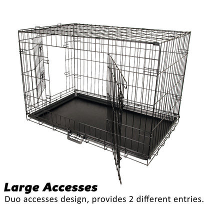 Wire Dog Cage Foldable Crate Kennel 48in with Tray + Cushion Mat Combo