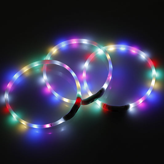 2 x YES4PETS Small 40CM LED Dog Collar - USB Rechargeable Night Glow Flashing Light Up Safety Pet Collars