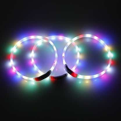 2 x YES4PETS Small 40CM LED Dog Collar - USB Rechargeable Night Glow Flashing Light Up Safety Pet Collars