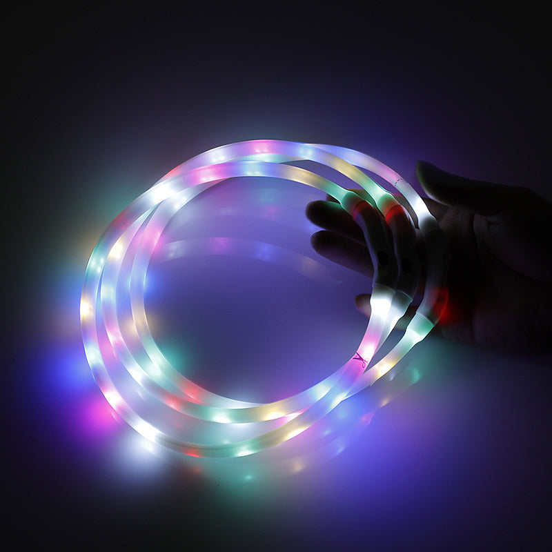 2 x YES4PETS Small 40CM LED Dog Collar - USB Rechargeable Night Glow Flashing Light Up Safety Pet Collars