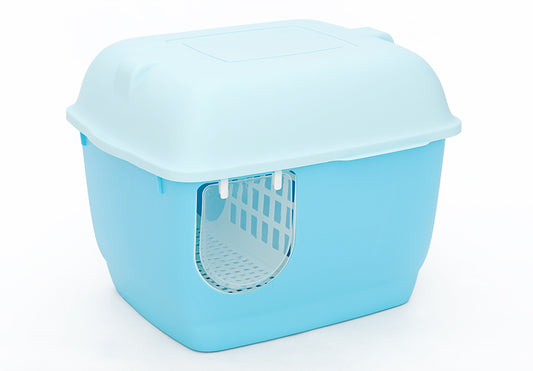 YES4PETS XL Portable Hooded Cat Toilet Litter Box Tray House with Handle and Scoop - Blue
