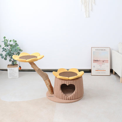CMISSTREE - Heart Shaped Cat House With Sunflower Cat Tree
