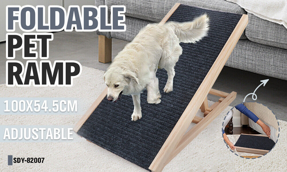 VaKa 100cm Foldable Dog Pet Ramp Adjustable Height Dogs Stairs For Bed Sofa