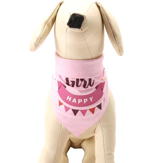 Pet Birthday Saliva Towel Double Cotton Triangle Scarf - Pink
