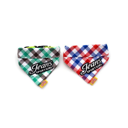 Pure Cotton Plaid Dog Scarf Small And Medium-Sized Dog Saliva Towel - Size S 20-30Cm - Green