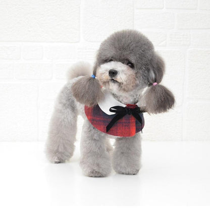 Dog Shawl Small Cloak Pet Bow Ttie Saliva Towel Pet Accessories - Size S - Gray Yellow Grid