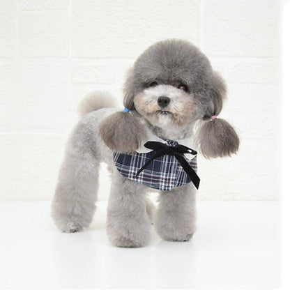 Dog Shawl Small Cloak Pet Bow Ttie Saliva Towel Pet Accessories - Size S - Gray Yellow Grid