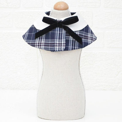 Dog Shawl Small Cloak Pet Bow Ttie Saliva Towel Pet Accessories - Size M - Gray Yellow Grid