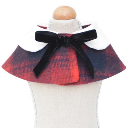 Dog Shawl Small Cloak Pet Bow Ttie Saliva Towel Pet Accessories - Size L - Navy Blue Grid