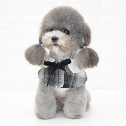 Dog Shawl Small Cloak Pet Bow Ttie Saliva Towel Pet Accessories - Size L - Navy Blue Grid