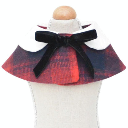 Dog Shawl Small Cloak Pet Bow Ttie Saliva Towel Pet Accessories - Size L - Navy Blue Grid
