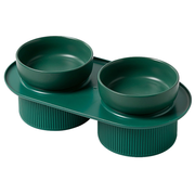 24x Ribbed Ceramic Double Pet Bowl 3pc Sets